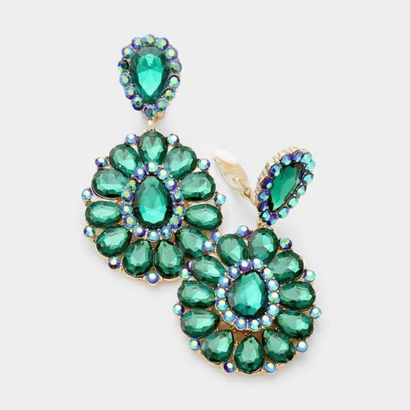Crystal Green Teardrop Cluster Statement Clip on Earrings NWT - Picture 1 of 5